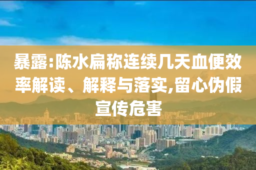 暴露:陳水扁稱連續(xù)幾天血便效率解讀、解釋與落實,留心偽假宣傳危害