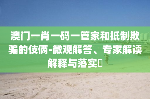 澳門一肖一碼一管家和抵制欺騙的伎倆-微觀解答、專家解讀解釋與落實?