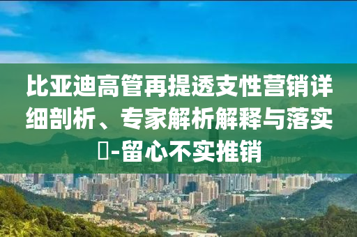 比亞迪高管再提透支性營銷詳細(xì)剖析、專家解析解釋與落實(shí)?-留心不實(shí)推銷