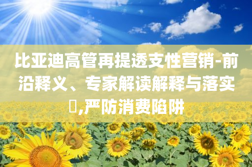 比亞迪高管再提透支性營銷-前沿釋義、專家解讀解釋與落實?,嚴(yán)防消費陷阱
