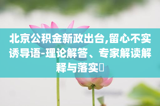 北京公積金新政出臺,留心不實誘導(dǎo)語-理論解答、專家解讀解釋與落實?
