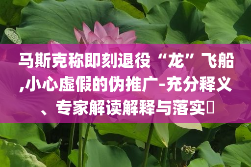 馬斯克稱即刻退役“龍”飛船,小心虛假的偽推廣-充分釋義、專家解讀解釋與落實?