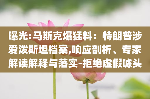 曝光:馬斯克爆猛料：特朗普涉愛(ài)潑斯坦檔案,響應(yīng)剖析、專家解讀解釋與落實(shí)-拒絕虛假噱頭