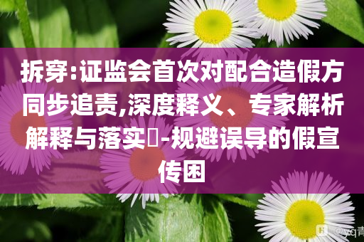 拆穿:證監(jiān)會首次對配合造假方同步追責(zé),深度釋義、專家解析解釋與落實?-規(guī)避誤導(dǎo)的假宣傳困