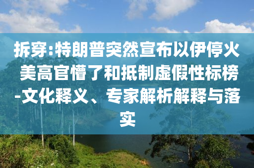 拆穿:特朗普突然宣布以伊?；?美高官懵了和抵制虛假性標(biāo)榜-文化釋義、專家解析解釋與落實