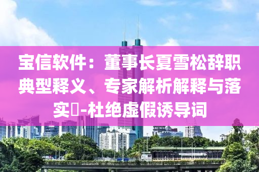 寶信軟件：董事長(zhǎng)夏雪松辭職典型釋義、專家解析解釋與落實(shí)?-杜絕虛假誘導(dǎo)詞