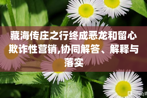 藏海傳莊之行終成惡龍和留心欺詐性營銷,協(xié)同解答、解釋與落實