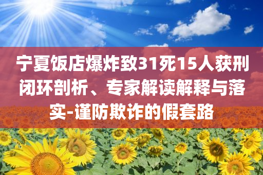 寧夏飯店爆炸致31死15人獲刑閉環(huán)剖析、專(zhuān)家解讀解釋與落實(shí)-謹(jǐn)防欺詐的假套路