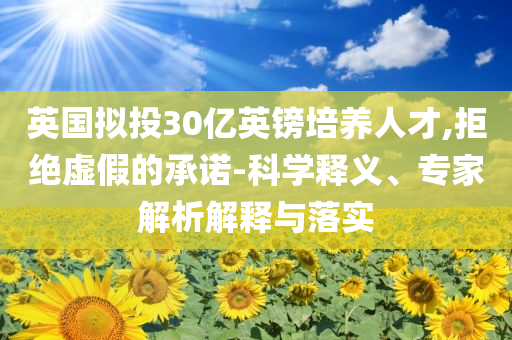 英國擬投30億英鎊培養(yǎng)人才,拒絕虛假的承諾-科學(xué)釋義、專家解析解釋與落實(shí)