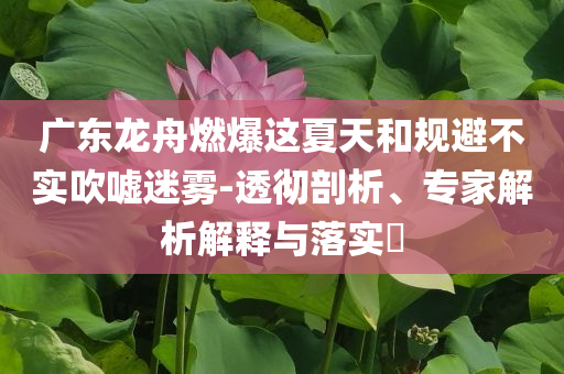 廣東龍舟燃爆這夏天和規(guī)避不實(shí)吹噓迷霧-透徹剖析、專家解析解釋與落實(shí)?