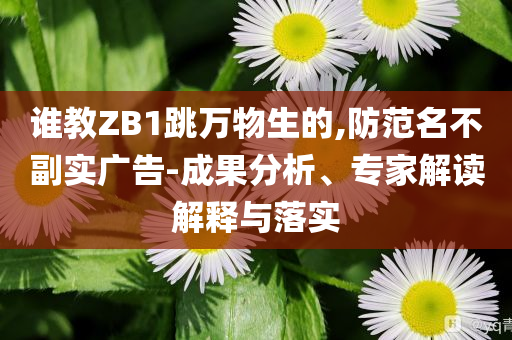 誰教ZB1跳萬物生的,防范名不副實廣告-成果分析、專家解讀解釋與落實