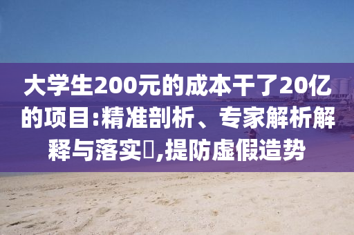 大學(xué)生200元的成本干了20億的項(xiàng)目:精準(zhǔn)剖析、專家解析解釋與落實(shí)?,提防虛假造勢