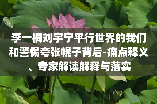 李一桐劉宇寧平行世界的我們和警惕夸張幌子背后-痛點(diǎn)釋義、專家解讀解釋與落實(shí)