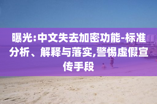 曝光:中文失去加密功能-標(biāo)準(zhǔn)分析、解釋與落實(shí),警惕虛假宣傳手段