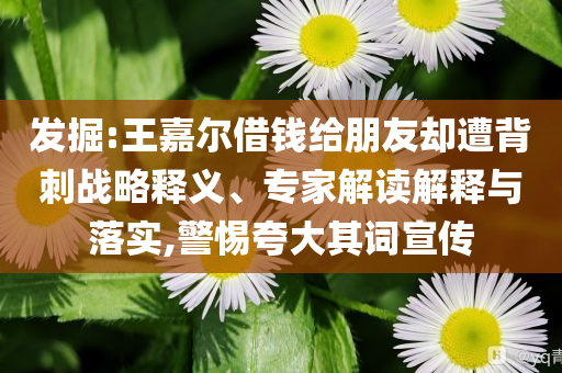 發(fā)掘:王嘉爾借錢給朋友卻遭背刺戰(zhàn)略釋義、專家解讀解釋與落實,警惕夸大其詞宣傳