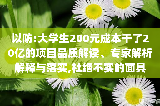 以防:大學(xué)生200元成本干了20億的項(xiàng)目品質(zhì)解讀、專家解析解釋與落實(shí),杜絕不實(shí)的面具