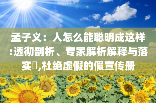 孟子義：人怎么能聰明成這樣:透徹剖析、專(zhuān)家解析解釋與落實(shí)?,杜絕虛假的假宣傳冊(cè)