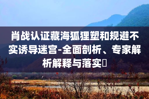 肖戰(zhàn)認證藏海狐貍塑和規(guī)避不實誘導迷宮-全面剖析、專家解析解釋與落實?
