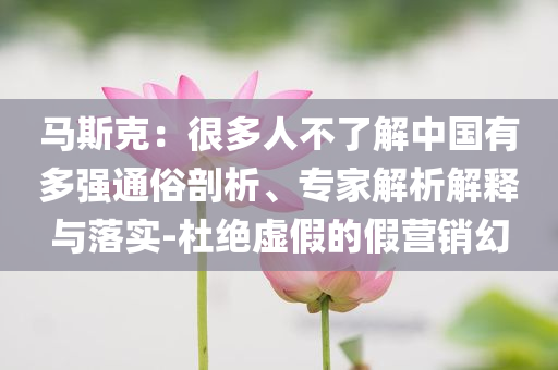 馬斯克：很多人不了解中國有多強通俗剖析、專家解析解釋與落實-杜絕虛假的假營銷幻