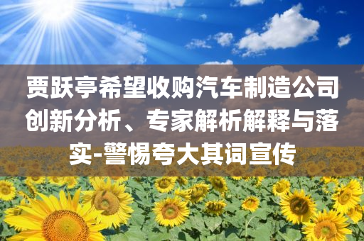 賈躍亭希望收購汽車制造公司創(chuàng)新分析、專家解析解釋與落實(shí)-警惕夸大其詞宣傳