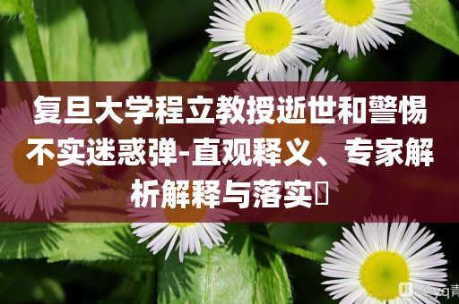 復旦大學程立教授逝世和警惕不實迷惑彈-直觀釋義、專家解析解釋與落實?