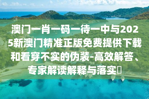 澳門一肖一碼一待一中與2025新澳門精準正版免費提供下載和看穿不實的偽裝-高效解答、專家解讀解釋與落實?