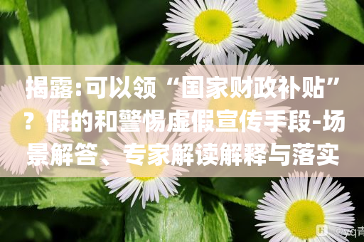 揭露:可以領“國家財政補貼”？假的和警惕虛假宣傳手段-場景解答、專家解讀解釋與落實