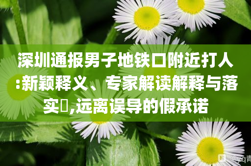 深圳通報男子地鐵口附近打人:新穎釋義、專家解讀解釋與落實?,遠(yuǎn)離誤導(dǎo)的假承諾