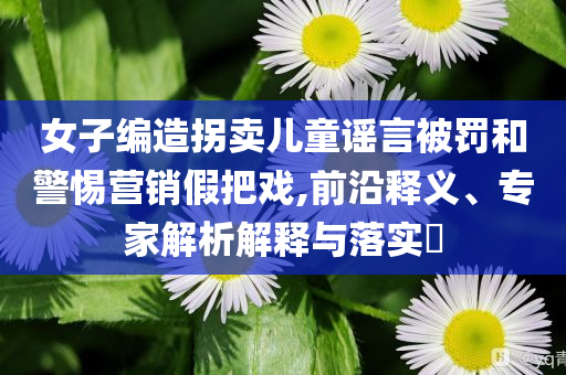 女子編造拐賣(mài)兒童謠言被罰和警惕營(yíng)銷(xiāo)假把戲,前沿釋義、專(zhuān)家解析解釋與落實(shí)?