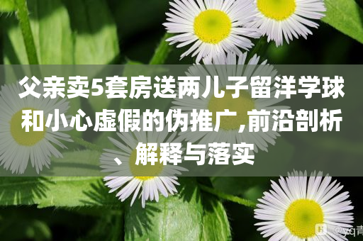 父親賣5套房送兩兒子留洋學球和小心虛假的偽推廣,前沿剖析、解釋與落實