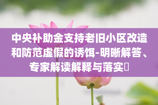 中央補助金支持老舊小區(qū)改造和防范虛假的誘餌-明晰解答、專家解讀解釋與落實?