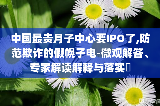 中國(guó)最貴月子中心要IPO了,防范欺詐的假幌子電-微觀解答、專家解讀解釋與落實(shí)?
