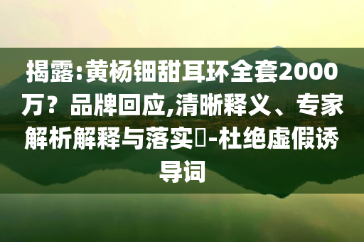 揭露:黃楊鈿甜耳環(huán)全套2000萬？品牌回應,清晰釋義、專家解析解釋與落實?-杜絕虛假誘導詞