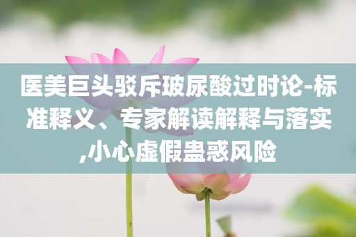 醫(yī)美巨頭駁斥玻尿酸過時(shí)論-標(biāo)準(zhǔn)釋義、專家解讀解釋與落實(shí),小心虛假蠱惑風(fēng)險(xiǎn)