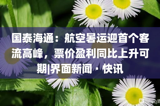 國(guó)泰海通：航空暑運(yùn)迎首個(gè)客流高峰，票價(jià)盈利同比上升可期|界面新聞 · 快訊