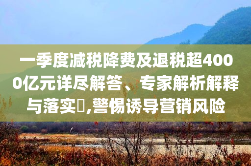 一季度減稅降費及退稅超4000億元詳盡解答、專家解析解釋與落實?,警惕誘導營銷風險