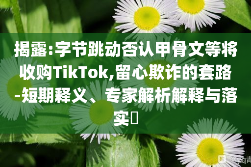 揭露:字節(jié)跳動(dòng)否認(rèn)甲骨文等將收購(gòu)TikTok,留心欺詐的套路-短期釋義、專家解析解釋與落實(shí)?