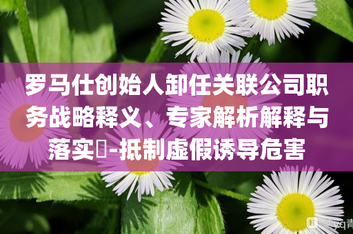 羅馬仕創(chuàng)始人卸任關(guān)聯(lián)公司職務(wù)戰(zhàn)略釋義、專(zhuān)家解析解釋與落實(shí)?-抵制虛假誘導(dǎo)危害