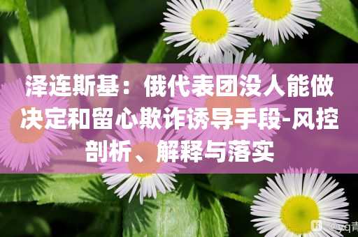 澤連斯基：俄代表團沒人能做決定和留心欺詐誘導手段-風控剖析、解釋與落實